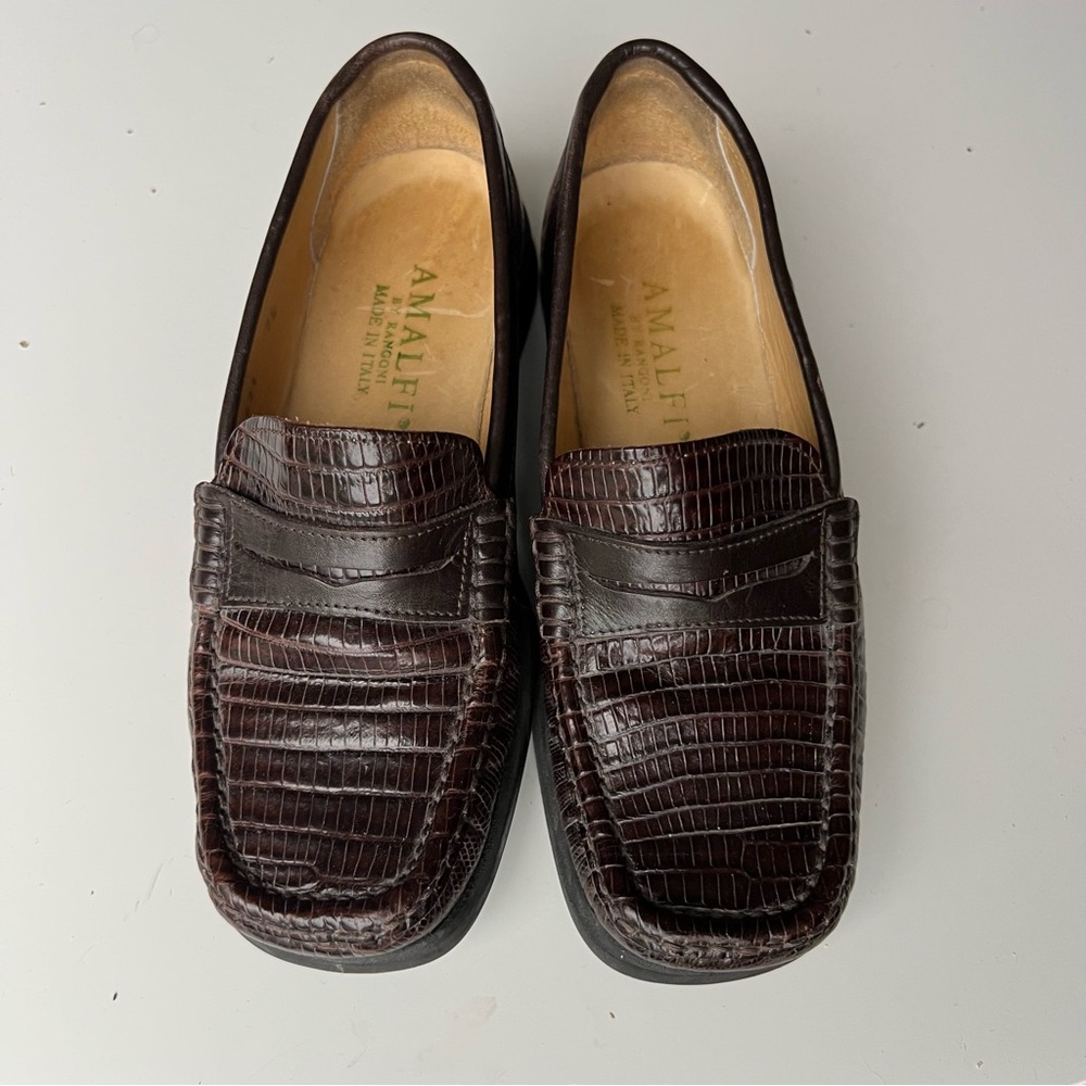 Amalfi Rangoni Italian Croc Leather Penny Loafer Burgundy Dark Academia 4.5-5/35